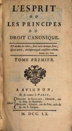 L' Esprit Ou Les Principes Du Droit Canonique, 1