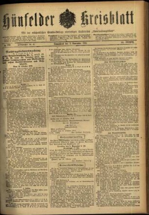 Ausgabe vom Samstag, den 02. November 1918.