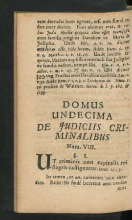 Domus Undecima. De Iudiciis Criminalibus.