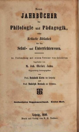 Archiv für Philologie und Pädagogik. 16, 16. 1850