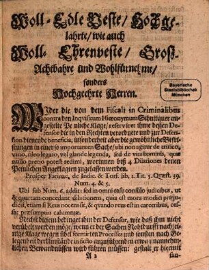 Deductio Innocentiae Et Nullitatum Processus In Inquisition-Sachen Fiscalis in Criminalibus Inqvirentis Contra Hieronymum SchnitquerGefangenen und Inquisiten