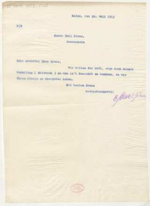 Brief an Emil Kross : 22.07.1913
