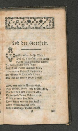 Lob der Gottheit. [u. a.]