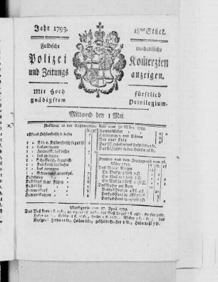 18tes Stück., Ausgabe vom 1. Mai 1793
