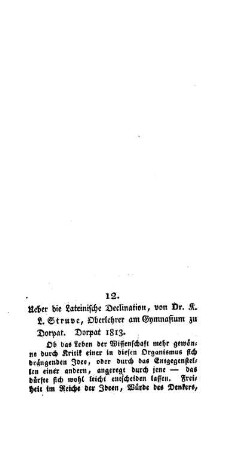 Ueber die Lateinische Declination : (die Fortsetzung folgt) ; [12.]