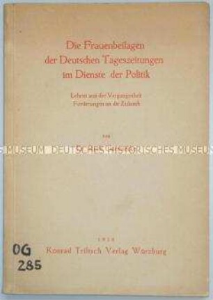 Veröffentlichung über die Frauenbeilagen der deutschen Tageszeitungen im Dienste der Politik