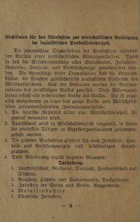 Richtlinien für das Rätesystem zur wirtschaftlichen Betätigung im sozialistischen Produktionsprozeß.