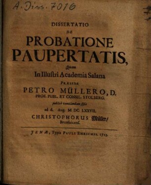 Dissertatio De Probatione Paupertatis