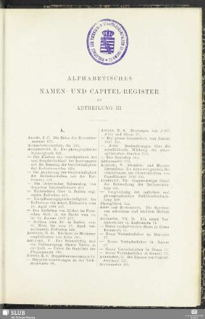 Alphabetisches Namen- und Capitel-Register zu Abtheilung III