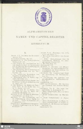 Alphabetisches Namen- und Capitel-Register zu Abtheilung III