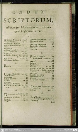 Index Scriptorum, Aliorumque Monumentorum, quorum apud Censorinum mentio