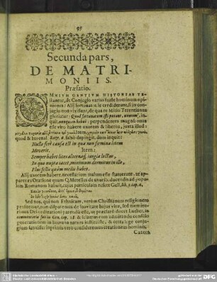 Secunda pars, De Matrimoniis
