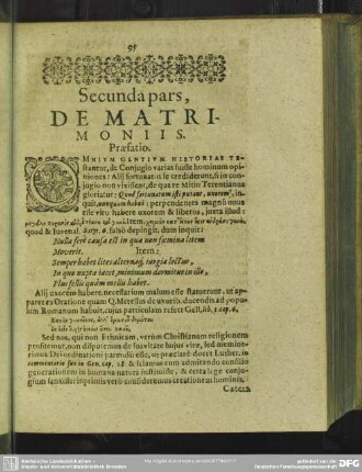Secunda pars, De Matrimoniis