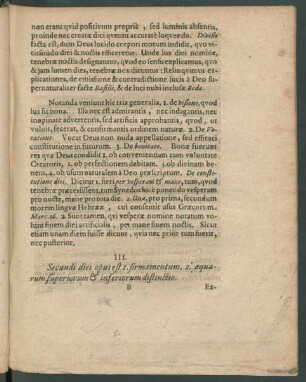 III. Secundi diei opus est 1. firmamentum, 2. aquarum superiorum & inferiorum distinctio.