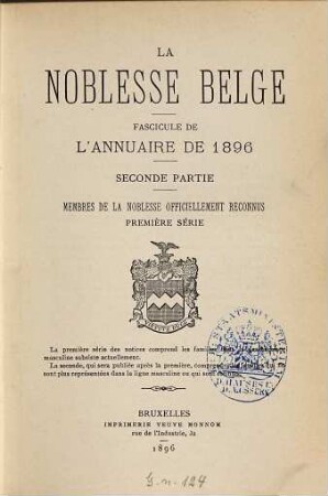 La Noblesse belge : annuaire de .... 1896,2