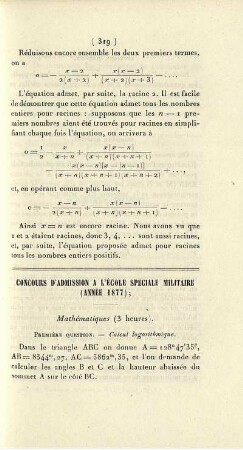 Concours d'admission a l'École spéciale militaire.