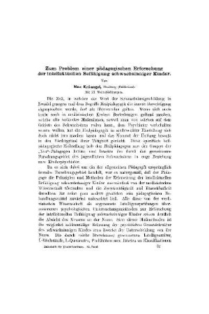 Zum Problem einer pädagogischen Erforschung der intellektuellen Befähigung schwachsinniger Kinder