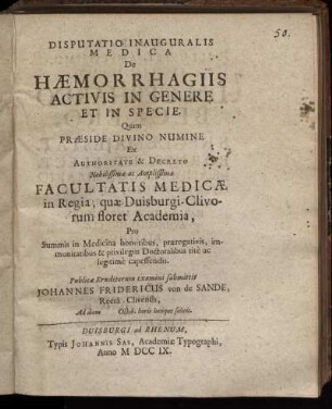 Disputatio Inauguralis Medica De Haemorrhagiis Activis In Genere Et In Specie