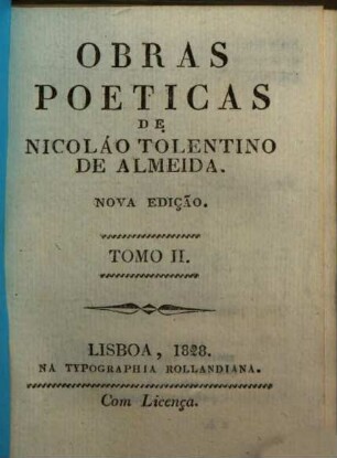 Obras poeticas de Nicolao Tolentino de Almeida. 2