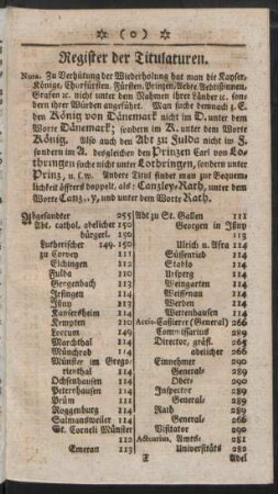Register der Titulaturen