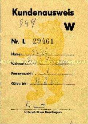 Ausweis für den Bezug von Wurst- und Fleischwaren