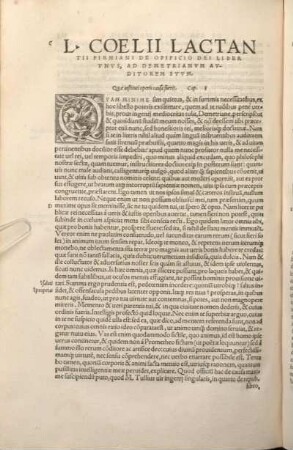 L. Coelii Lactantii Firmiani De Opificio Dei Liber Vnvs, Ad Demetrianvm Avditorem Svvm.