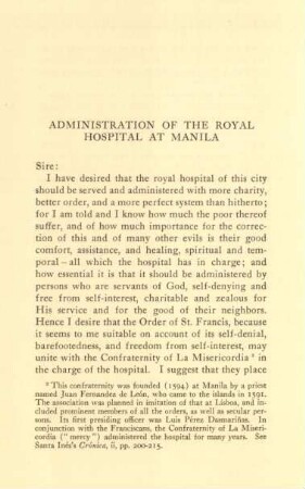 Administration of the royal hospital at Manila