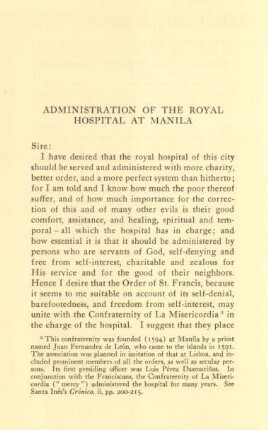 Administration of the royal hospital at Manila