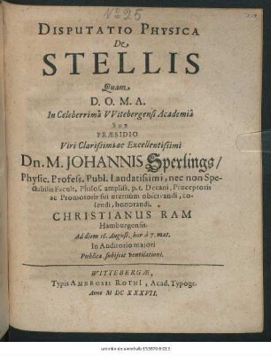 Disputatio Physica De Stellis
