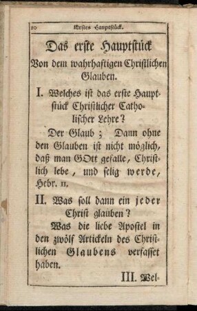 Das erste Hauptstück Von dem wahrhaftigen Christlichen Glauben.