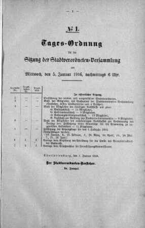 Tages-Ordnung, 05. Januar 1916