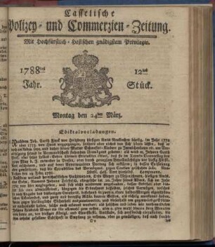 12tes Stueck, Montag den 24ten Maerz. 1788