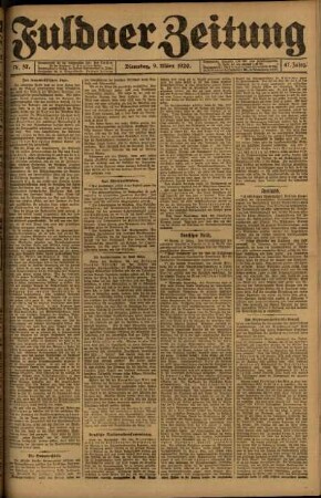 Ausgabe vom Dienstag, den 09. März 1920.