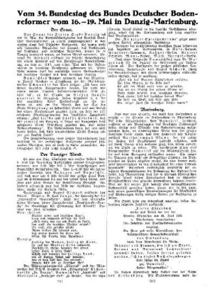 Vom 34. Bundestag des Bundes Deutscher Bodenreformer vom 16.-19. Mai in Danzig-Marienburg : (Fortsetzung)