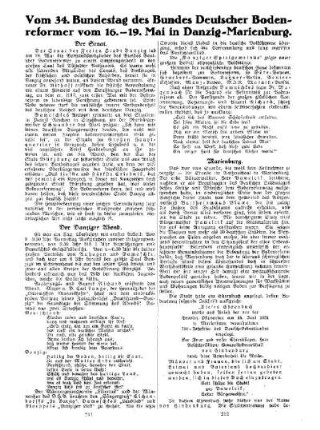 Vom 34. Bundestag des Bundes Deutscher Bodenreformer vom 16.-19. Mai in Danzig-Marienburg : (Fortsetzung)