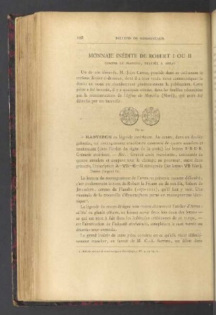 Monnaie inédite de Robert I ou II comtes de Flandre, Frapée a Arras