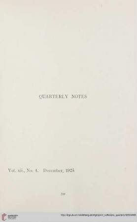 Quarterly notes - Vol. xii, No. 4. December, 1925