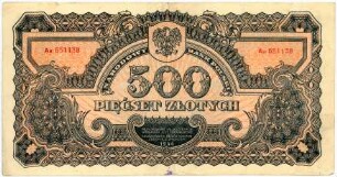 Geldschein, 500 Zloty, 1944
