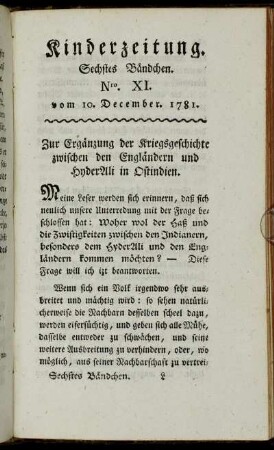 Nro. XI. vom 10. December 1781
