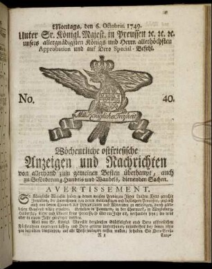 No. 40. Montags, den 6. Octobris. 1749.