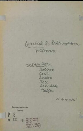Zivilstandsregister der Juden für die Bürgermeisterei Lembeck mit den Orten Bottrop, Buer, Dorsten, Erle, Lembeck, Wulfen (GHT 1822-1847) (Gemeinde: Lembeck, Kreis Recklinghausen)
