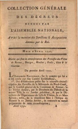 Collection générale des décrets rendus par l'Assemblée Nationale. 13. 1791