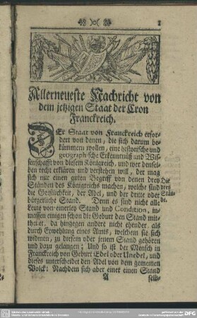 Allerneueste Nachricht von dem jetzigen Staat der Cron Franckreich