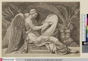 La Victoire assise au milieu de trophées d'armes