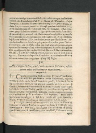 IV. An Praescientia, aut Providentia Divina, absolutam rebus quibuscumque necessitatem imponat?