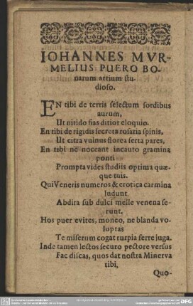 Johannes Murmelius Puero Bonarum artium studioso