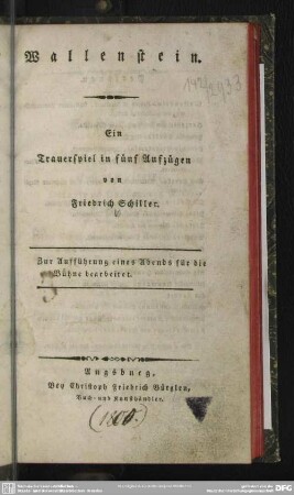 Wallenstein : Ein Trauerspiel in fünf Aufzügen