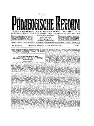 Hauptversammlung des "Deutschen Vereins für werkstätige Erziehung" : (Reichsverband)