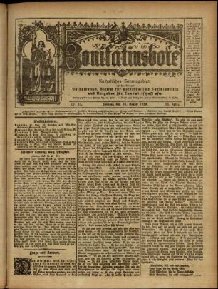 Erste Ausgabe vom Sonntag, den 31. August 1919.