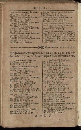 Episteln und Evangelien der Apostel-Tage, und etlicher anderer Feste, welche an einigen Orten gefeyert werden.